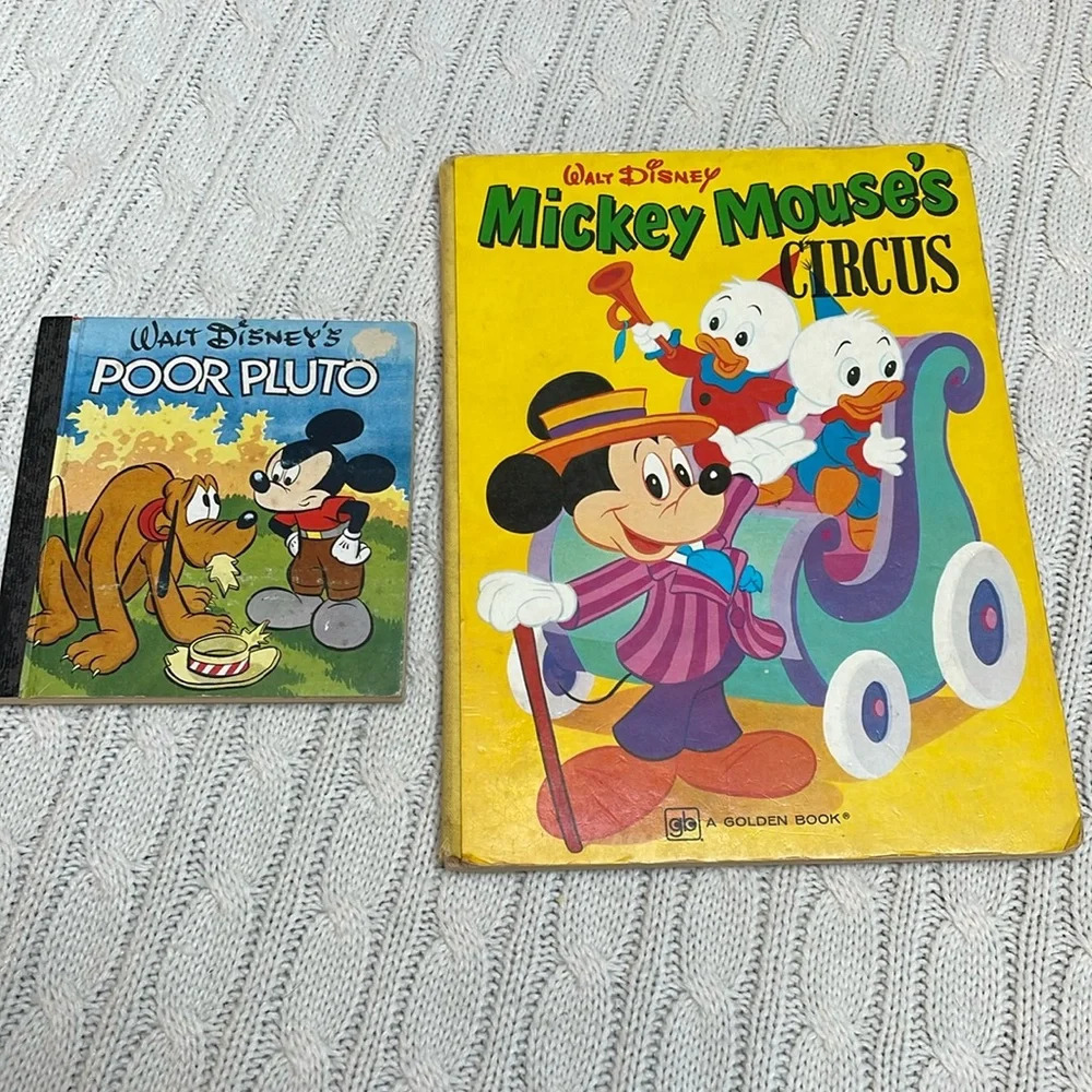 VTG Disney kids books. Two in lot. Poor Pluto 1948 & Mickey Mouse’s Circus 1971